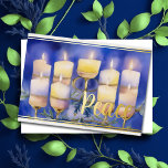 Tarjeta Festiva Con Relieve Metalizado Hanukkah Menorah Peace Watercolor<br><div class="desc">Hanukkah Menorah Peace Watercolor</div>