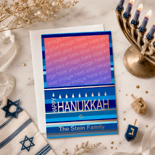 Tarjeta Festiva Con Relieve Metalizado Hanukkah Personalizado con Holograma Azul Moderno
