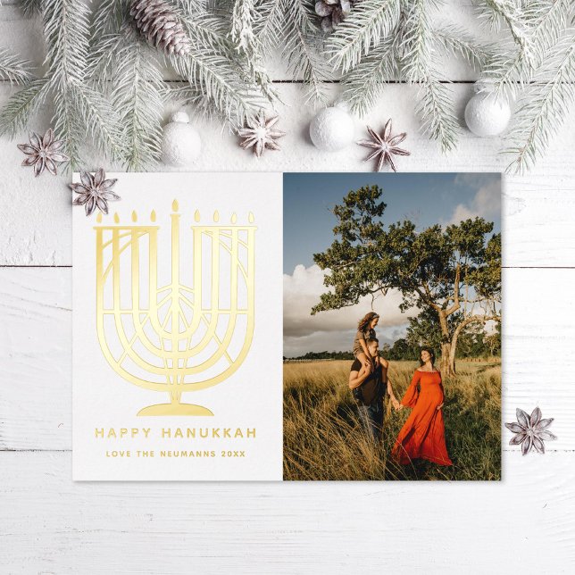 Tarjeta Festiva Con Relieve Metalizado Hanukkiah Menorah Happy Hanukkah Photo (Subido por el creador)