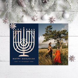 Tarjeta Festiva Con Relieve Metalizado Hanukkiah Menorah Happy Hanukkah Photo Naval