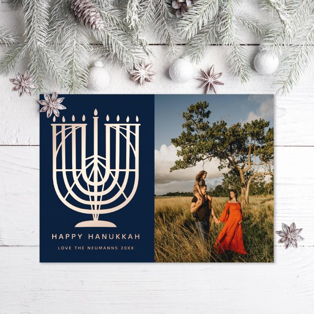 Tarjeta Festiva Con Relieve Metalizado Hanukkiah Menorah Happy Hanukkah Photo Naval (Subido por el creador)
