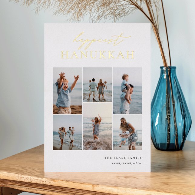 Tarjeta Festiva Con Relieve Metalizado Happiest Hanukkah Elegant 6 Collage de fotos (Subido por el creador)
