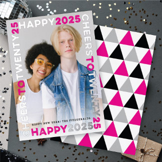 Tarjeta Festiva Con Relieve Metalizado Happy 2025 Blocks Frame Typography, foto de Año Nu