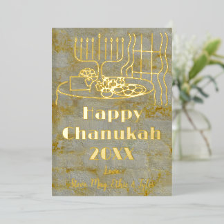 Tarjeta Festiva Con Relieve Metalizado Happy Chanukah