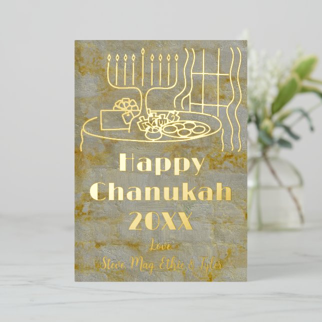 Tarjeta Festiva Con Relieve Metalizado Happy Chanukah (Anverso de pie)