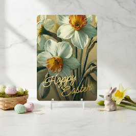 Tarjeta Festiva Con Relieve Metalizado Happy Easter Daffodil Floral Gold Foil Card