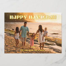 Happy Hanukkah Holiday Card Moderno Family Photo