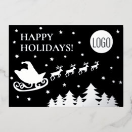 Tarjeta Festiva Con Relieve Metalizado Happy Holidays Company Logo Santa sleigh 