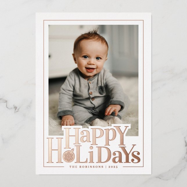 Tarjeta Festiva Con Relieve Metalizado Happy Holidays Photo (Anverso)