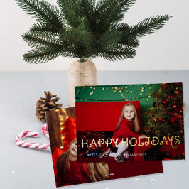 Tarjeta Festiva Con Relieve Metalizado Happy Holidays Photo Gold 