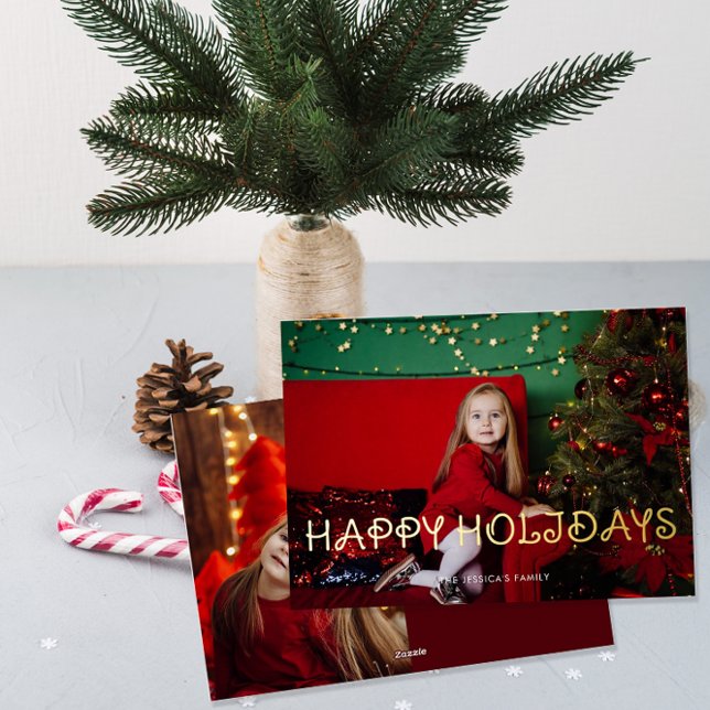 Tarjeta Festiva Con Relieve Metalizado Happy Holidays Photo Gold  (Subido por el creador)