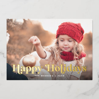 Tarjeta Festiva Con Relieve Metalizado Happy Holidays Two Photo Gold
