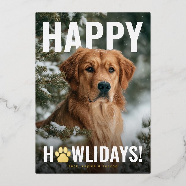Tarjeta Festiva Con Relieve Metalizado Happy Howlidays Dog Christmas (Anverso)