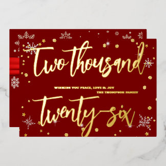 Tarjeta Festiva Con Relieve Metalizado Happy New Year 2026 Retro Red Ribbon