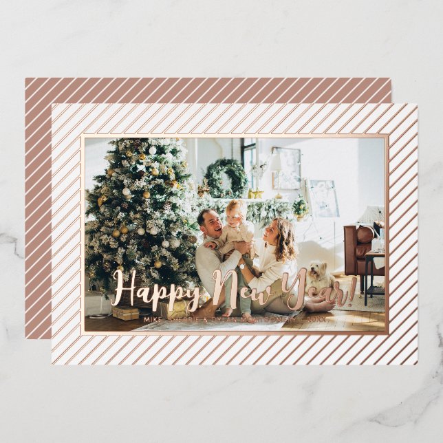 Tarjeta Festiva Con Relieve Metalizado  Happy New Year Silver Pinstripe (Anverso/Reverso)