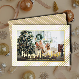 Tarjeta Festiva Con Relieve Metalizado  Happy New Year Silver Pinstripe