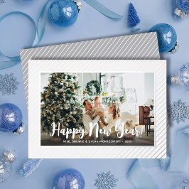 Tarjeta Festiva Con Relieve Metalizado  Happy New Year Silver Pinstripe