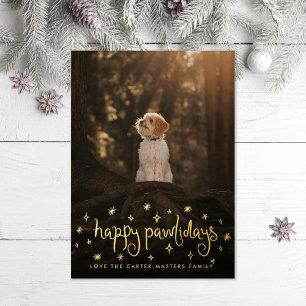 Tarjeta Festiva Con Relieve Metalizado Happy Pawlidays Fun Stars Dog Photo