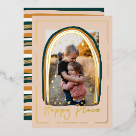 Tarjeta Festiva Con Relieve Metalizado Happy Place Modern Snow Globe Navidades Photo