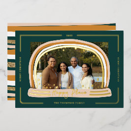 Tarjeta Festiva Con Relieve Metalizado Happy Place Modern Snow Globe Navidades Photo