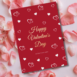 Tarjeta Festiva Con Relieve Metalizado Happy Valentines Day Red Heart Modern Love Pattern