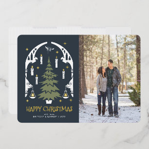 Tarjeta Festiva Con Relieve Metalizado HARRY POTTER™ Árbol mágico de Navidad