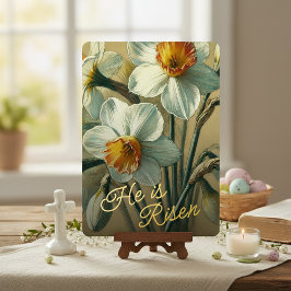 Tarjeta Festiva Con Relieve Metalizado He Is Risen Daffodil Floral Gold Foil Card