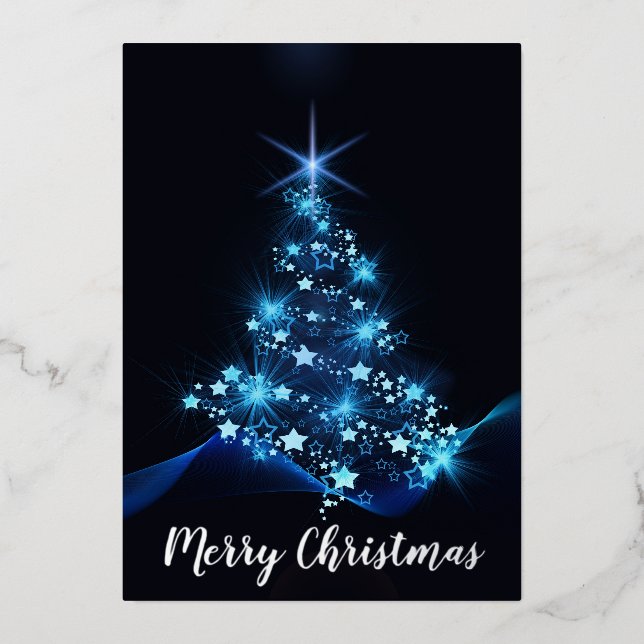 Tarjeta Festiva Con Relieve Metalizado Hermoso árbol de Navidad (Anverso)