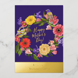 Tarjeta Festiva Con Relieve Metalizado Hermoso Relieve metalizado Floral Azul y Oro Día d