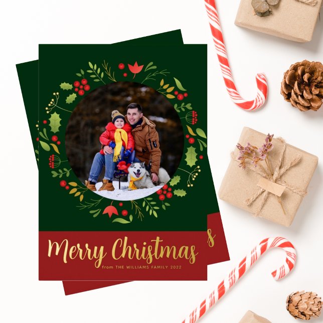 Tarjeta Festiva Con Relieve Metalizado Hermosos Navidades botánicos Wreath Photo Gold (Subido por el creador)