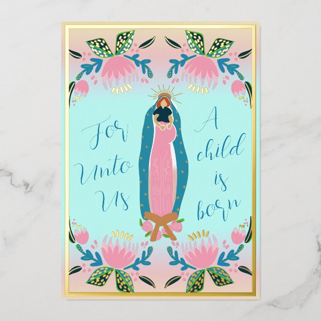 Tarjeta Festiva Con Relieve Metalizado Hermosos Navidades cristianos Niño Jesús (Anverso)