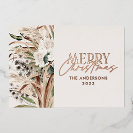 Tarjeta Festiva Con Relieve Metalizado Hierba de las pampas eucalipto boho elegante moder