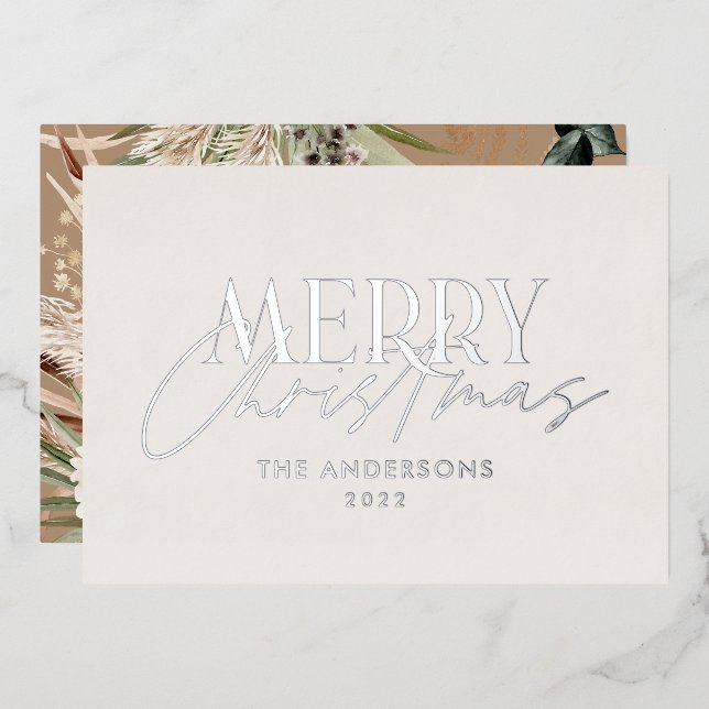 Tarjeta Festiva Con Relieve Metalizado hierba de las pampas eucalipto moderno terracota t (Anverso/Reverso)