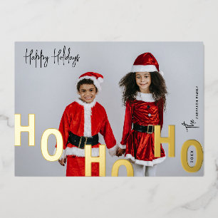 Tarjeta Festiva Con Relieve Metalizado Ho Ho Ho Foto Personalizada Felices Fiestas Navida