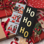 Tarjeta Festiva Con Relieve Metalizado Ho Ho Ho Personalizado 3 Collages de fotos Navidad<br><div class="desc">Envíe a los Navidades a animar con esta divertida tarjeta de vacaciones de Relieve metalizado dorado Personalizado "Ho Ho Ho Ho Ho". Simplemente sube 3 de tus propias fotos y personalizar tu apellido. El diseño presenta letras de Relieve metalizado de oro reales en texto en bloque y un guión de...</div>