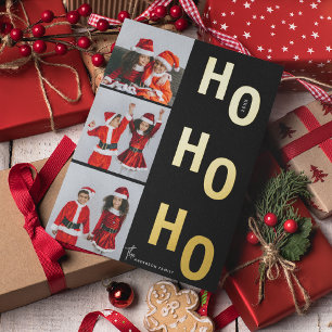 Tarjeta Festiva Con Relieve Metalizado Ho Ho Ho Personalizado 3 Fotos Collage Navidad