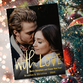 Tarjeta Festiva Con Relieve Metalizado Hoja Real Personalizada Con Amor Familia Navidad