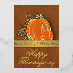 Tarjeta Festiva Con Relieve Metalizado Hojas de calabaza de Acción de Gracias de oro prec