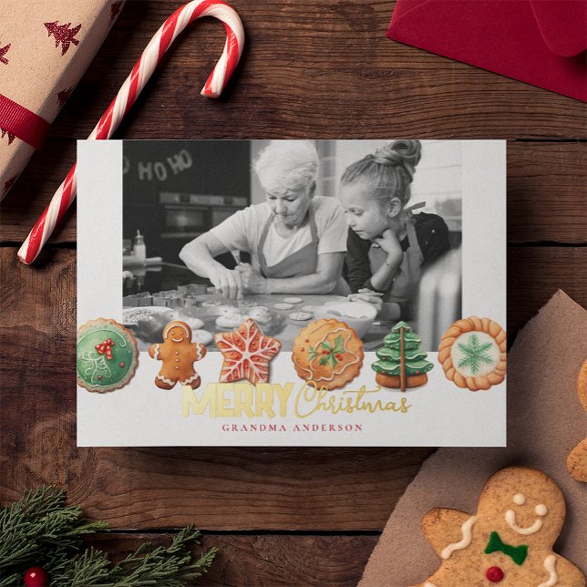 Tarjeta Festiva Con Relieve Metalizado Holiday Baking Cookies Photo Christmas Foil Card (Subido por el creador)