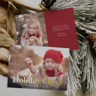 Tarjeta Festiva Con Relieve Metalizado Holiday Cheer Two Photo Gold Foil Holiday Card