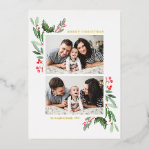 Hollies and Greenery Dos fotos Feliz Navidad