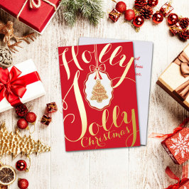 Tarjeta Festiva Con Relieve Metalizado Holly Jolly Christmas Foil Holiday Card Red
