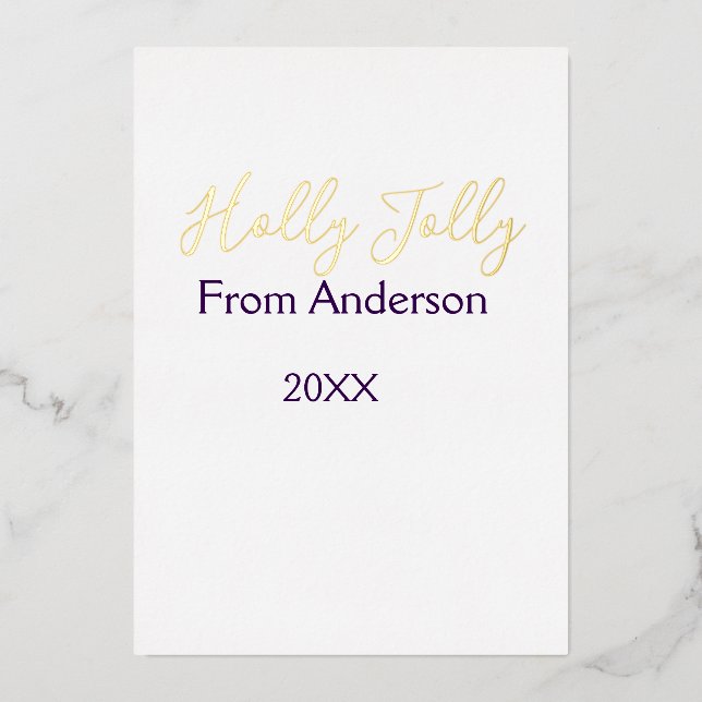 Tarjeta Festiva Con Relieve Metalizado Holly Jolly holidays add name family year purple s (Anverso)