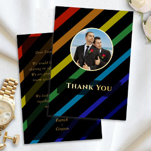 Tarjeta Festiva Con Relieve Metalizado Hombres Gays Boda Elegante Arcoíris Agradecimiento