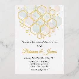 Tarjeta Festiva Con Relieve Metalizado Honeycomb Wedding Gold Foil Modern Geometric
