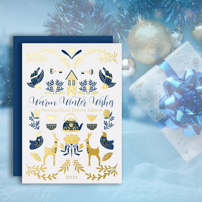 Tarjeta Festiva Con Relieve Metalizado Hygge Blue | Deseos De Invierno Cálidos Singulares (Subido por el creador)