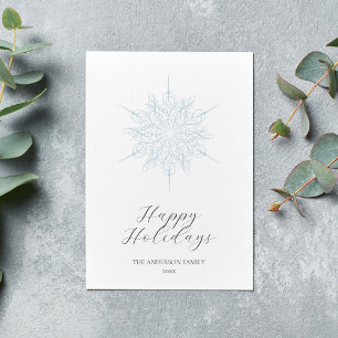 Tarjeta Festiva Con Relieve Metalizado Ice Blue Snowflake Happy Holidays
