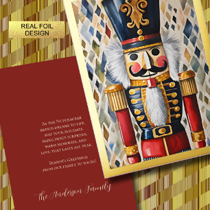 Tarjeta Festiva Con Relieve Metalizado Ilustracion acuarela de Navidades de Nutcracker