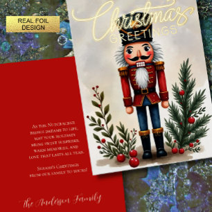 Tarjeta Festiva Con Relieve Metalizado Ilustracion acuarela de Navidades de Nutcracker
