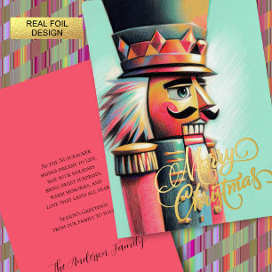 Tarjeta Festiva Con Relieve Metalizado Ilustracion de Navidades de Nutcracker Aqua
